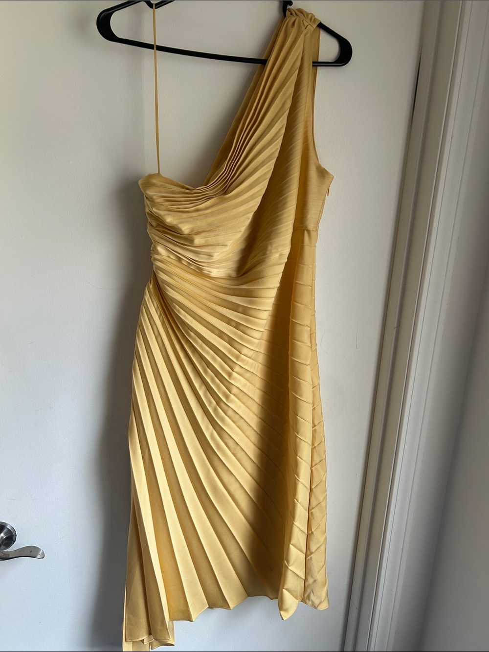 Banana Republic One-Shoulder Pleated Gold Dress